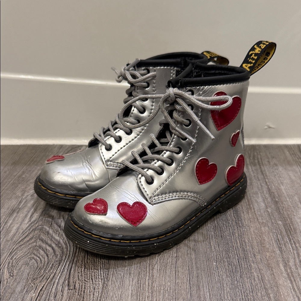 Dr. Martens Metallic Boots with Heart Accents and cosmic glitter sole